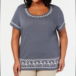 KAREN Scott Flower Embroidered Top